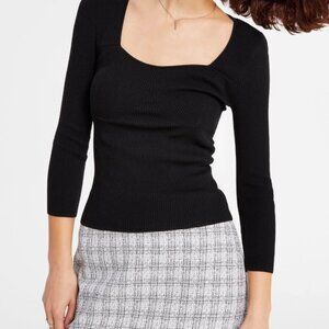 NEW! Bar‎ III 3/4th Sleeve Top Ribbed XXL Black Viscose Nylon Square neck